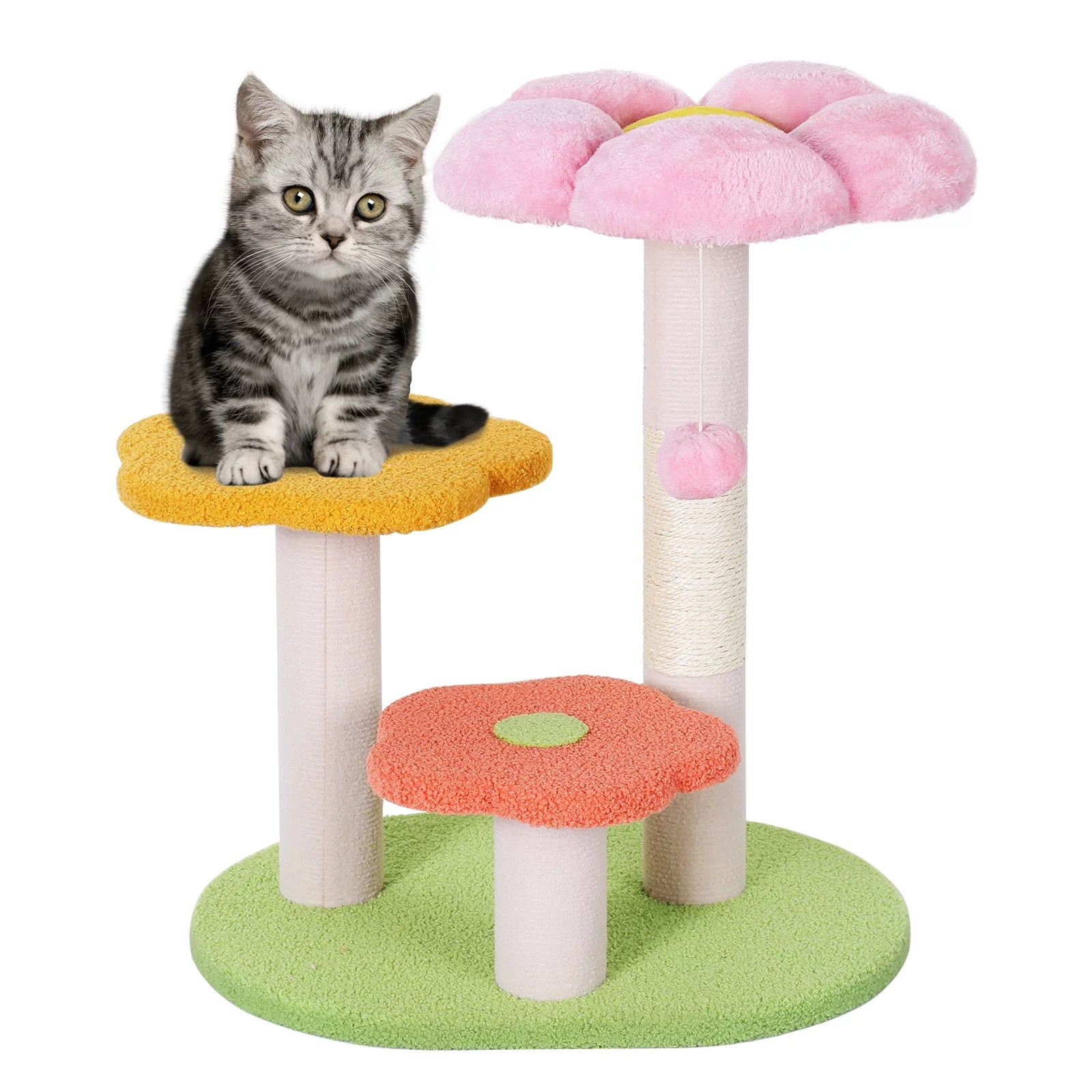 Flower Cat Tree Tower with Sisal Scratching Posts for Indoor Small Cats, 22.4"