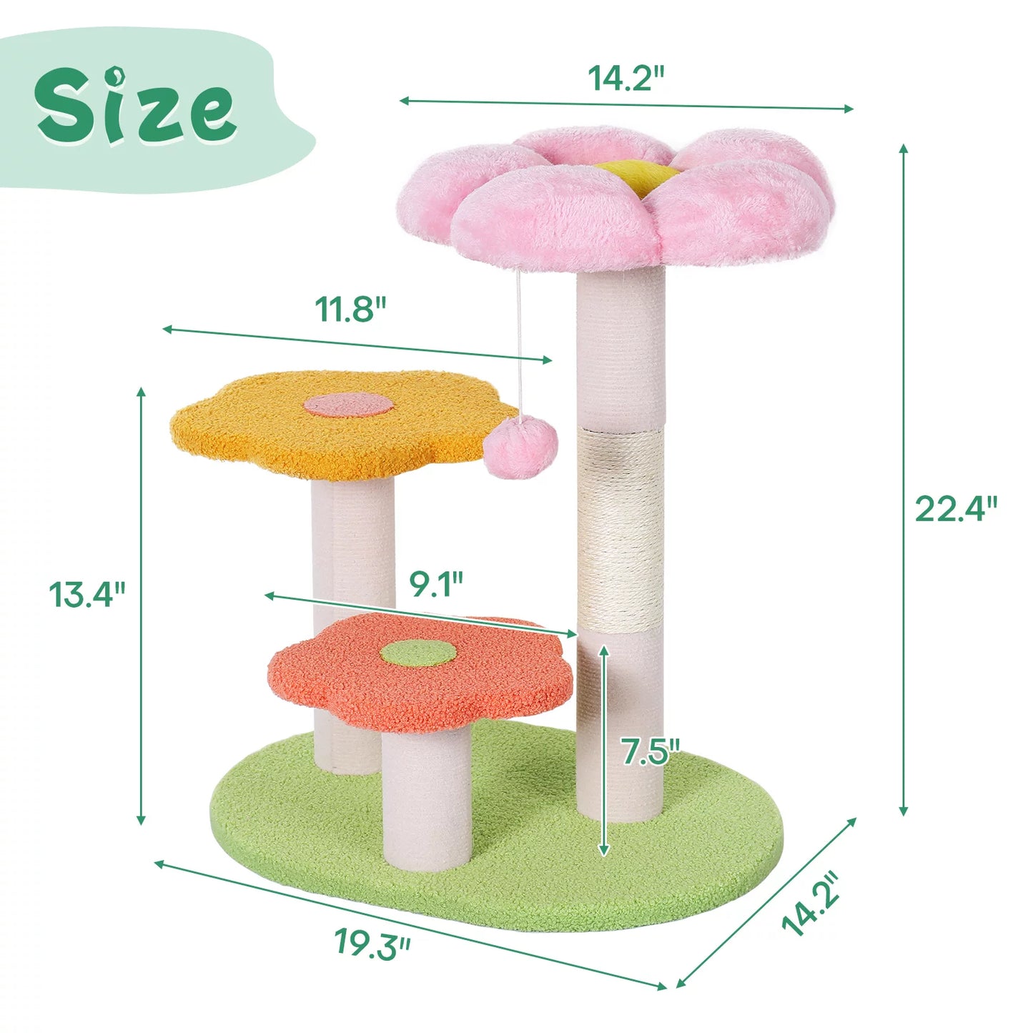 Flower Cat Tree Tower with Sisal Scratching Posts for Indoor Small Cats, 22.4"