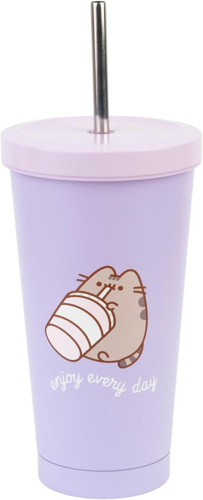 Pusheen Insulated Tumbler with Lid and Straw - 18.6 Oz Tumbler Cup with Straws