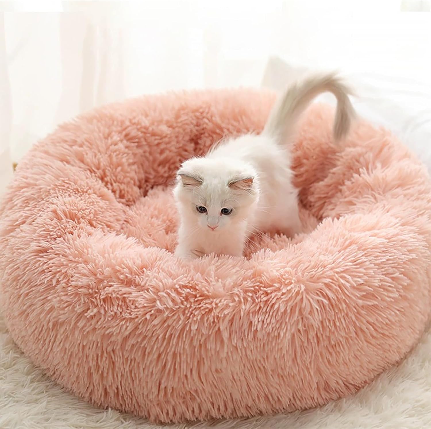 Cat Beds for Indoor Cats,20 Inch Dog Bed for Small Melium Large Dogs, Washable-Round Pet Bed for Puppy and Kitten with Slip-Resistant Bottom