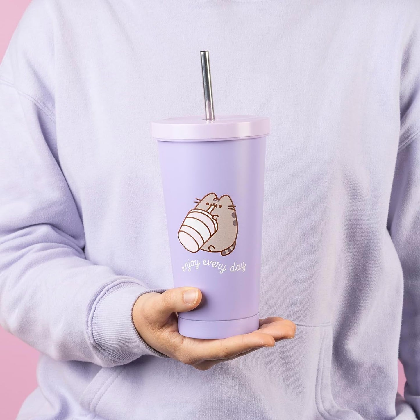 Pusheen Insulated Tumbler with Lid and Straw - 18.6 Oz Tumbler Cup with Straws