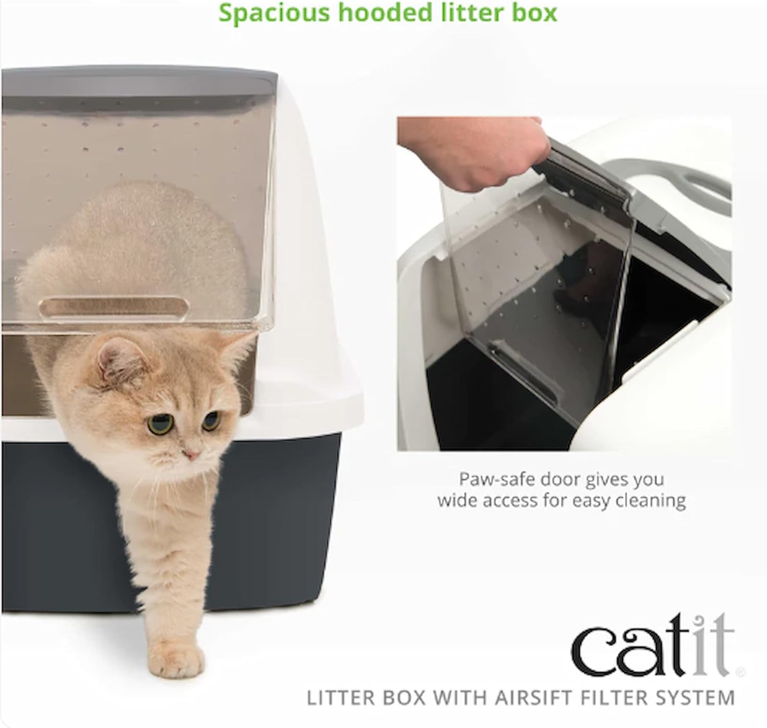 Airsift Jumbo Hooded Cat Litter Pan, Warm Gray/White - Privacy and Easy Access for Cleaning - Ideal for Larger Cat Breeds or Multiple Cat Households