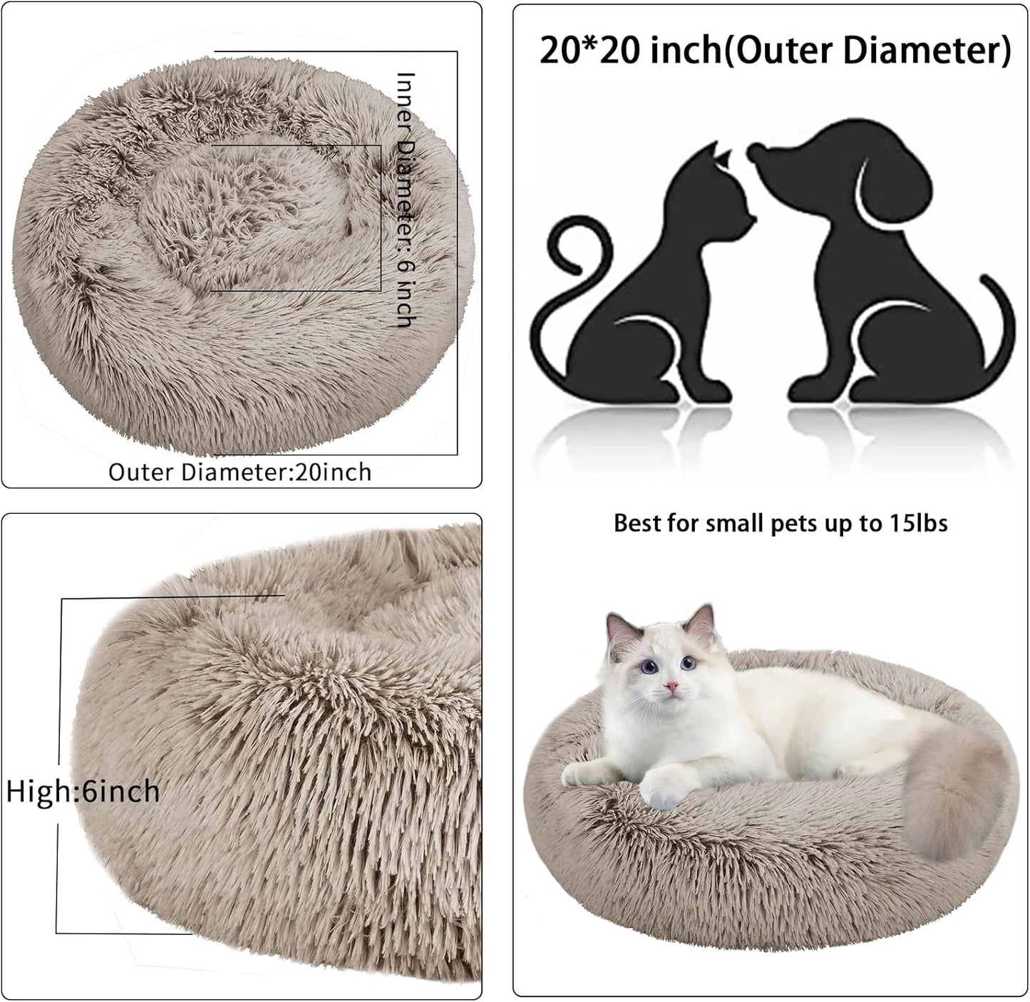 Cat Beds for Indoor Cats,20 Inch Dog Bed for Small Melium Large Dogs, Washable-Round Pet Bed for Puppy and Kitten with Slip-Resistant Bottom