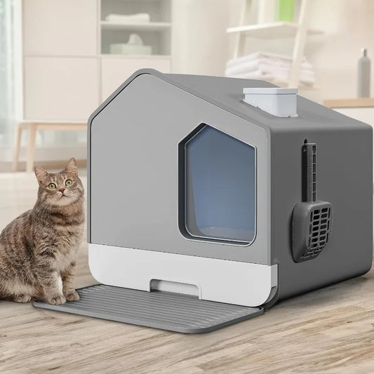 Modern Fully Enclosed Litter Box with Mat and Litter Scoop - Odorless and Anti-Splashing