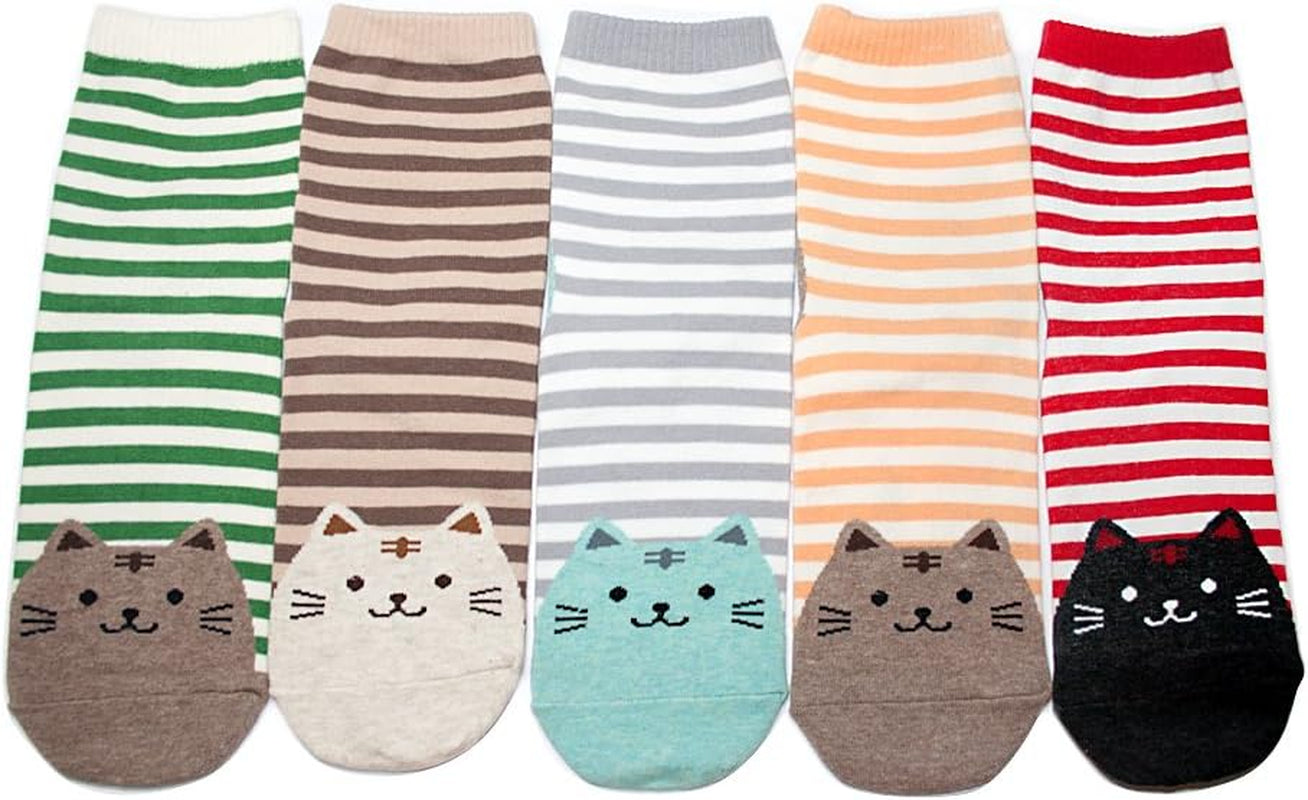 5 Pack Women'S Cute Animal Socks Cotton Cat Dog Duck Patterned Novelty Fun Crew Socks Gift Size 6-9